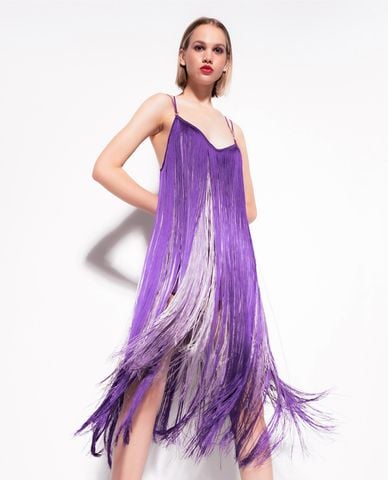  PINKO - Đầm mini hai dây phối tua rua Maldive 