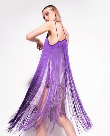  PINKO - Đầm mini hai dây phối tua rua Maldive 