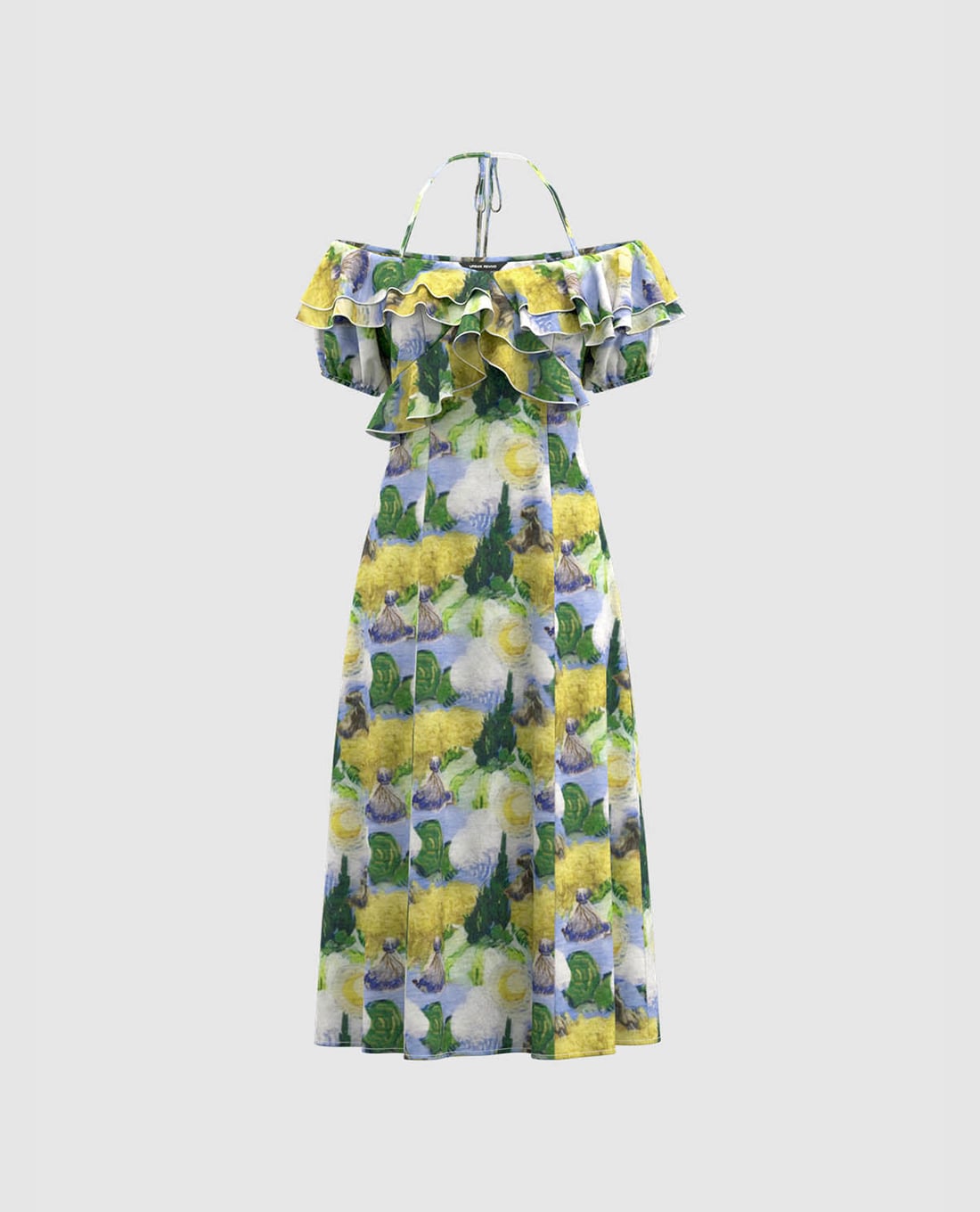 URBAN REVIVO - Đầm trễ vai midi phối bèo nữ tính