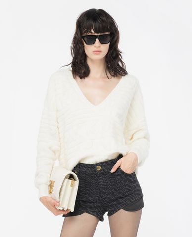  PINKO - Áo sweater nữ cổ V tay dài phom suông Barbone 