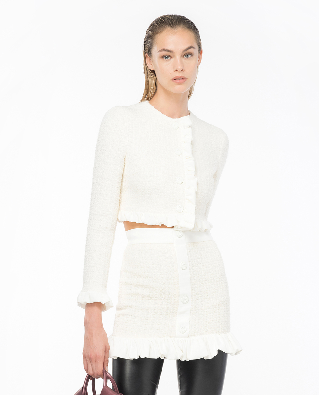 PINKO - Áo khoác croptop viền bèo Grandepuffo