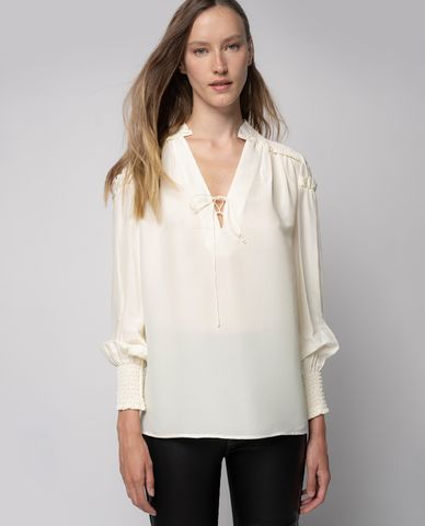  PINKO - Áo sơ mi nữ tay dài phối viền bèo Cassia 