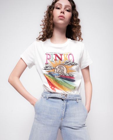  PINKO - Áo thun nữ ngắn tay Rainbow Print 