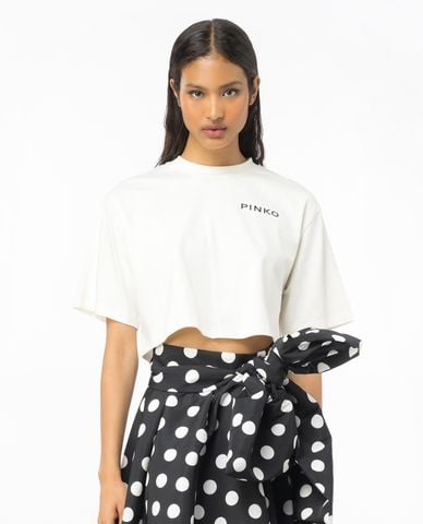  PINKO - Áo croptop nữ cổ tròn tay ngắn Termica 