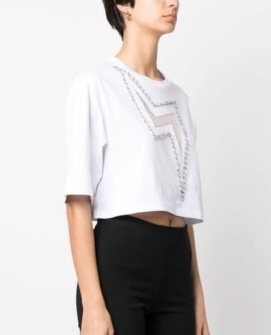  PINKO - Áo thun nữ cổ tròn tay lửng phom croptop Surf 