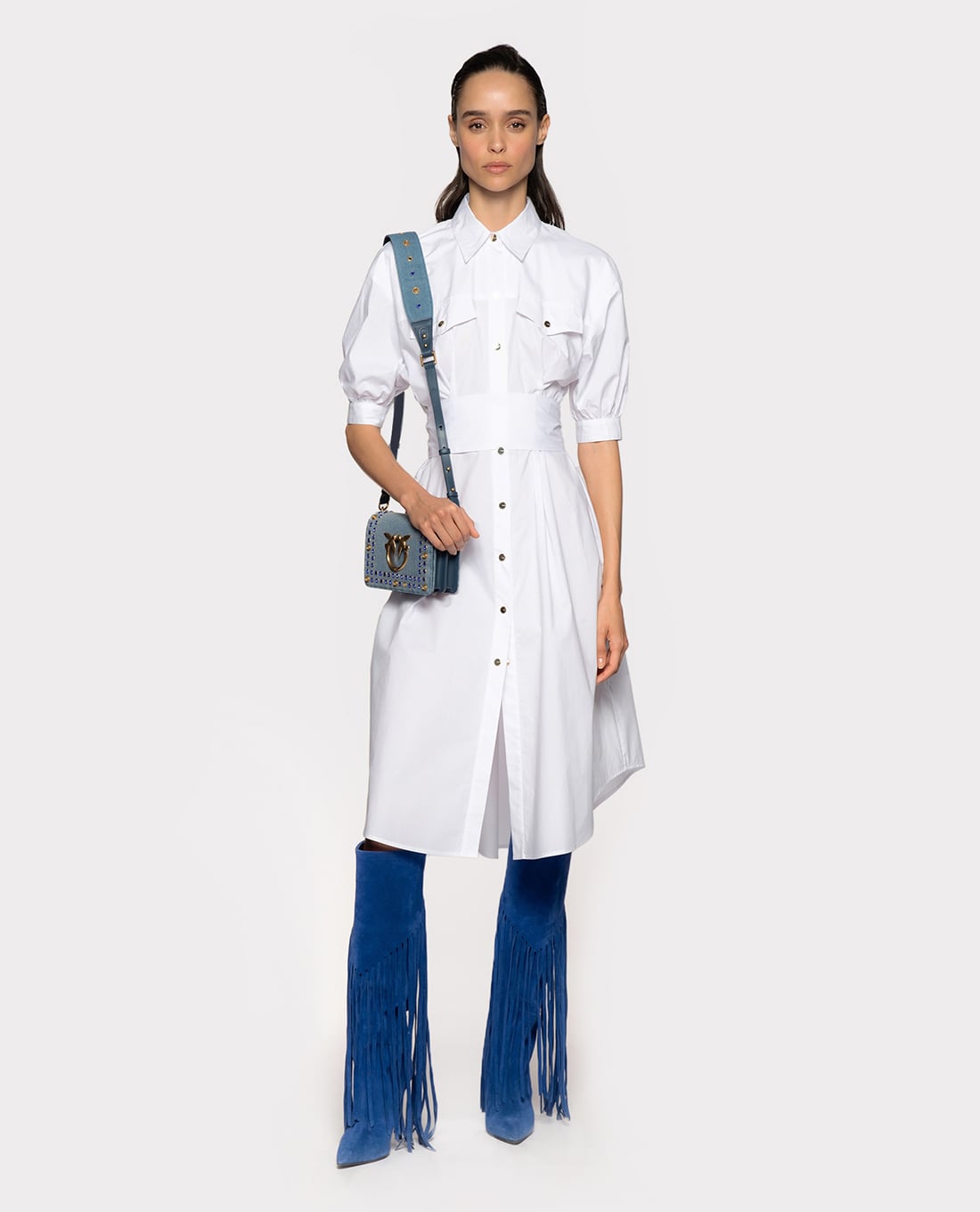 PINKO - Đầm sơ mi midi tay lững hiện đại Abbigliato