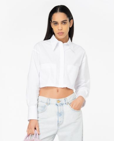  PINKO - Áo sơ mi croptop cổ bẻ tay dài phối túi Pergusa 