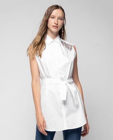  PINKO - Áo sơ mi nữ sát nách Rhinestone Fringe 