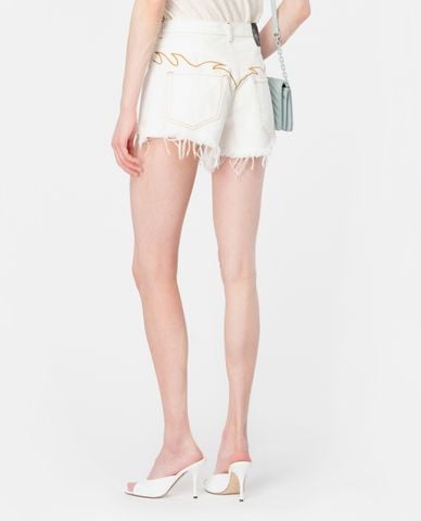  PINKO - Quần shorts jeans nữ lưng cao phối tua rua Honey 