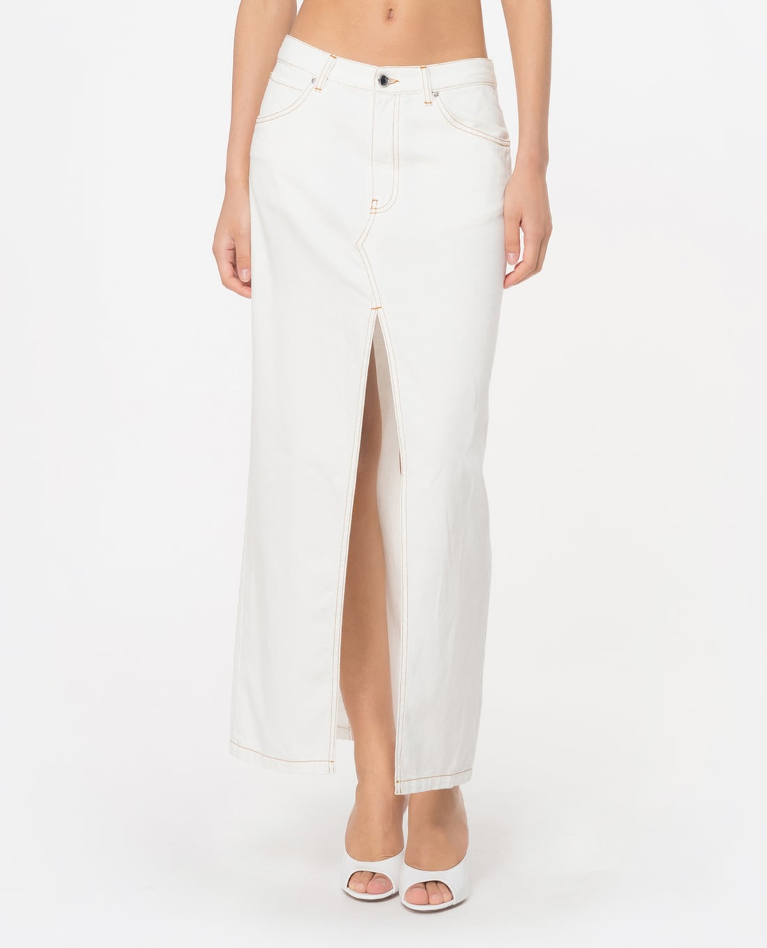 PINKO - Chân váy denim midi xẻ tà Riders