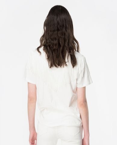  PINKO - Áo thun nữ cổ tròn tay ngắn phối tua rua cá tính 