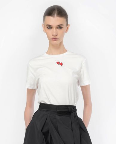  PINKO - Áo thun cổ tròn tay ngắn phối hình thêu trái tim Trapani 