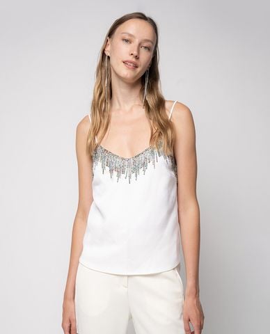  PINKO - Áo hai dây nữ cổ V Rhinestone Fringe 