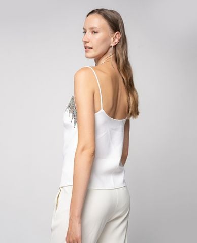  PINKO - Áo hai dây nữ cổ V Rhinestone Fringe 