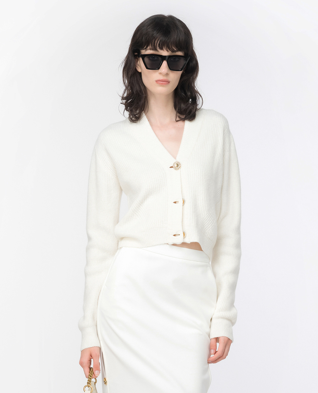 PINKO - Áo khoác cardigan nữ phom ngắn tay dài Mollusco