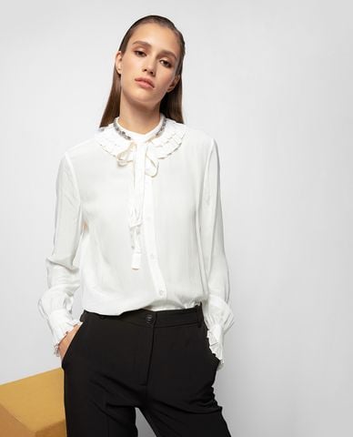  PINKO - Áo sơ mi nữ tay dài cổ trụ Jewelled Collar 