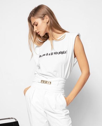  PINKO - Áo thun nữ không tay độn vai '90S Playlist 