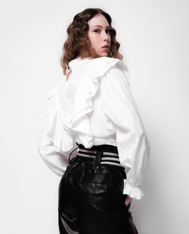  PINKO - Áo kiểu nữ tay dài phối bèo Ruffled Detailing 