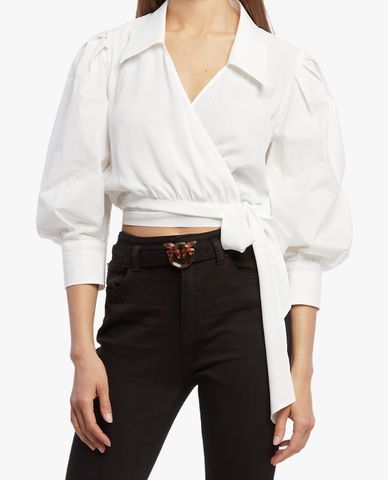  PINKO - Áo kiểu nữ cổ bẻ tay phồng hiện đại Crotone 