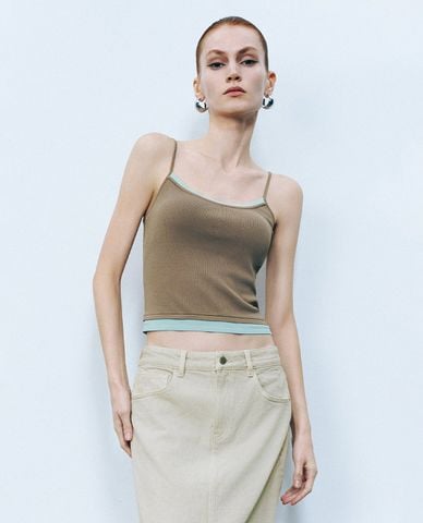  URBAN REVIVO - Áo hai dây nữ cổ vuông hiện đại 