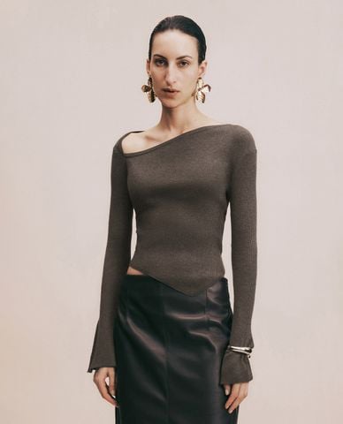  URBAN REVIVO - Áo kiểu nữ tay dài phom ôm One Shoulder 