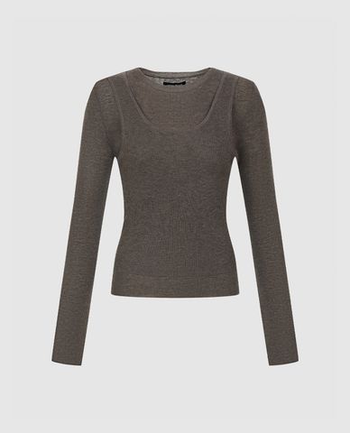  URBAN REVIVO - Áo dệt kim nữ tay dài phom ôm 2 In 1 