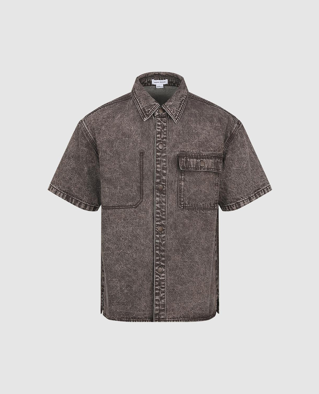 URBAN REVIVO - Áo sơ mi denim nam cổ bẻ tay ngắn