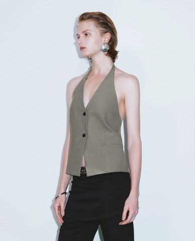  URBAN REVIVO - Áo kiểu nữ cổ V thắt dây Vogue 