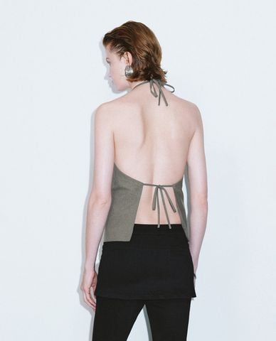  URBAN REVIVO - Áo kiểu nữ cổ V thắt dây Vogue 