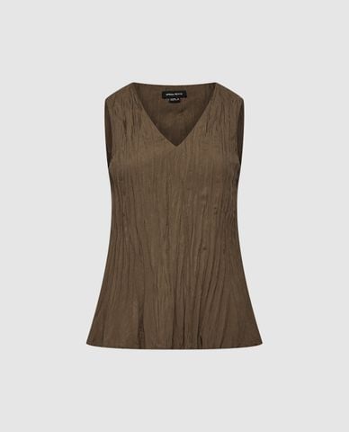  URBAN REVIVO - Áo sát nách nữ cổ V xếp li nữ tính Shirred 