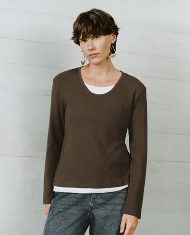  URBAN REVIVO - Áo thun nữ cổ tròn tay dài Regular 