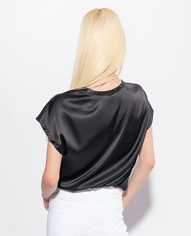  PINKO - Áo kiểu nữ phom suông ngắn tay Stretch Satin 