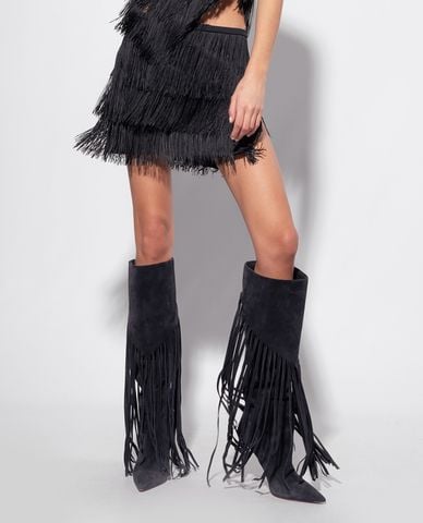  PINKO - Chân váy mini chữ A xẻ tà tua rua Las Palmas 