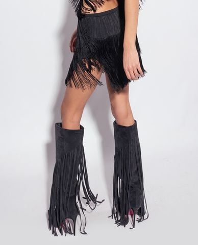  PINKO - Chân váy mini chữ A xẻ tà tua rua Las Palmas 