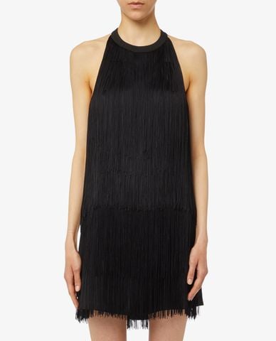  PINKO - Đầm mini cổ yếm phối tua rua Lamaica 