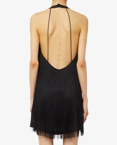  PINKO - Đầm mini cổ yếm phối tua rua Lamaica 