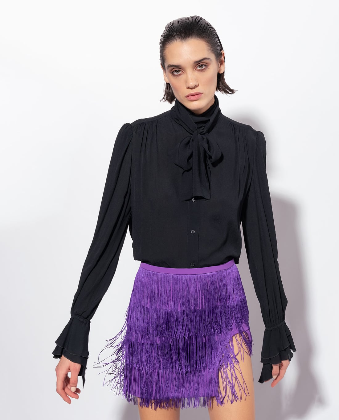 PINKO - Áo kiểu nữ xếp li tay dài Scozia