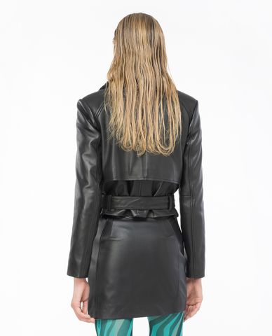  PINKO - Áo khoác da phối thắt eo hiện đại 