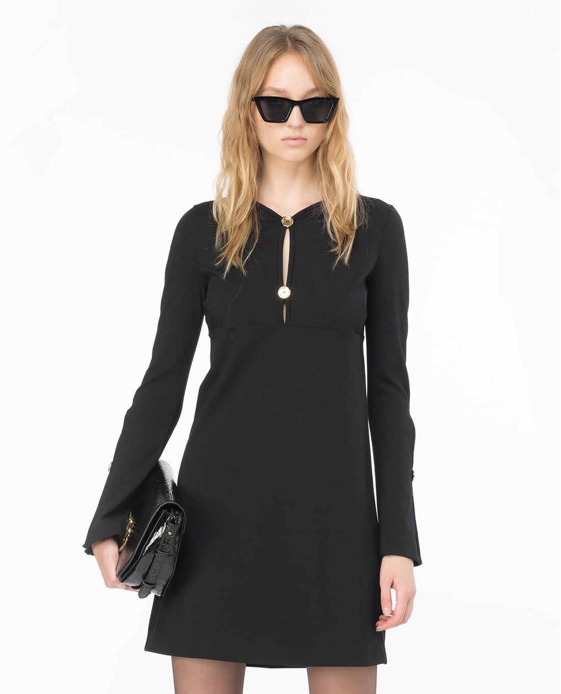 PINKO - Đầm mini cổ tròn tay dài ống loe Aquarios