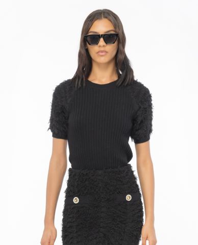  PINKO - Áo dệt kim nữ cổ tròn tay ngắn Facocero 