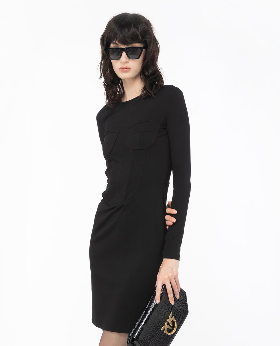 PINKO - Đầm body mini cổ tròn tay dài Akubi