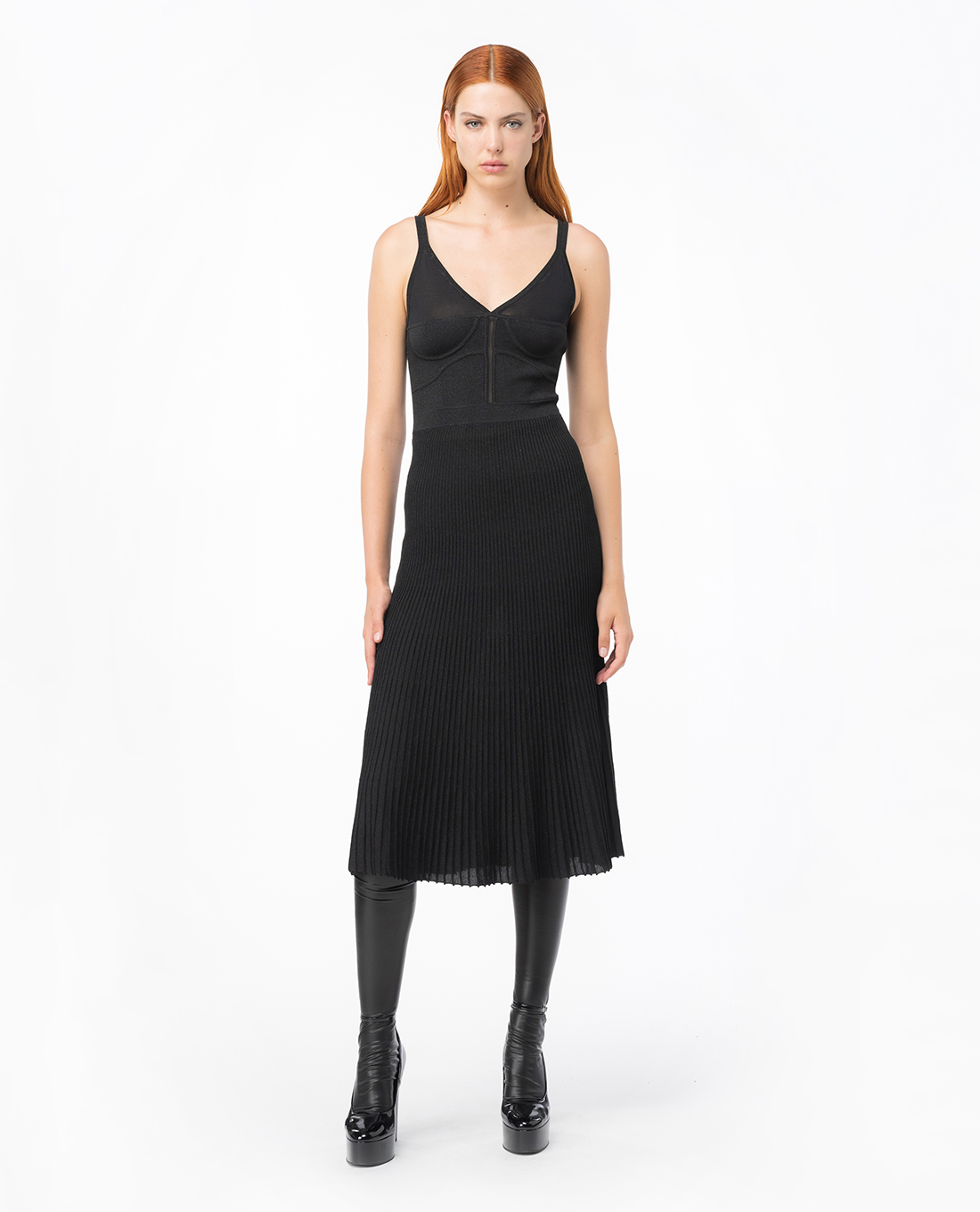 PINKO - Đầm hai dây midi cổ tim Rana