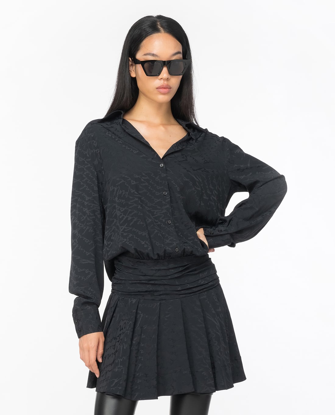 PINKO - Đầm sơ mi mini xếp li Arzach