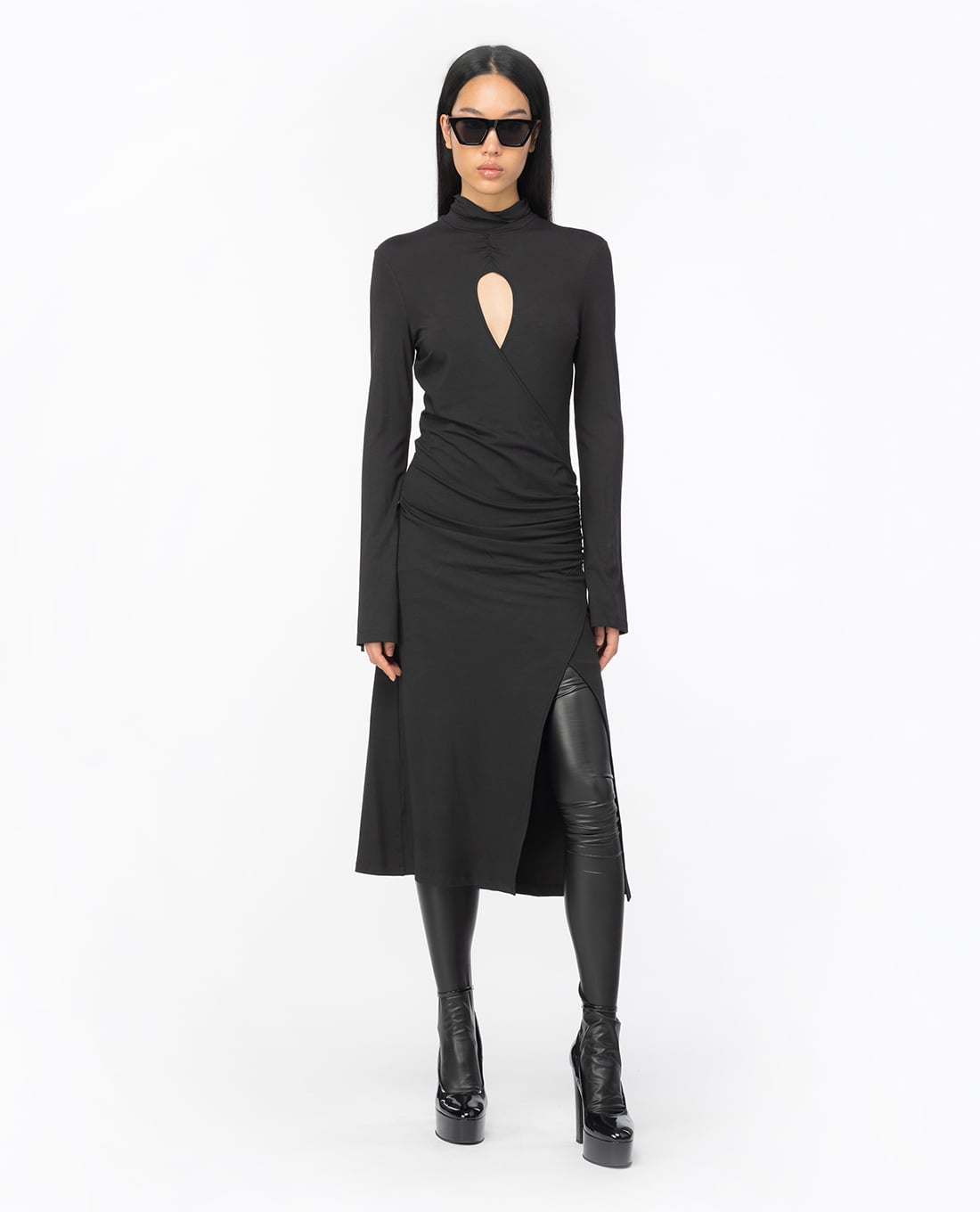 PINKO - Đầm midi cổ lọ tay dài Alpha