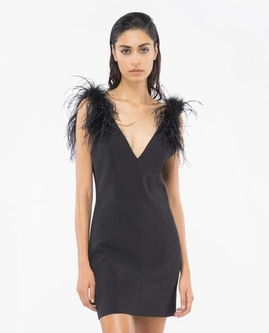  PINKO - Đầm sát nách mini cổ V phối lông vũ Pica 