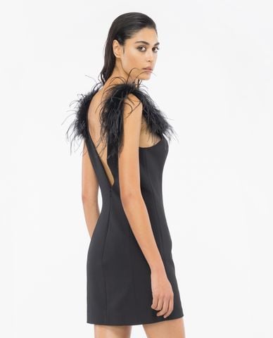  PINKO - Đầm sát nách mini cổ V phối lông vũ Pica 