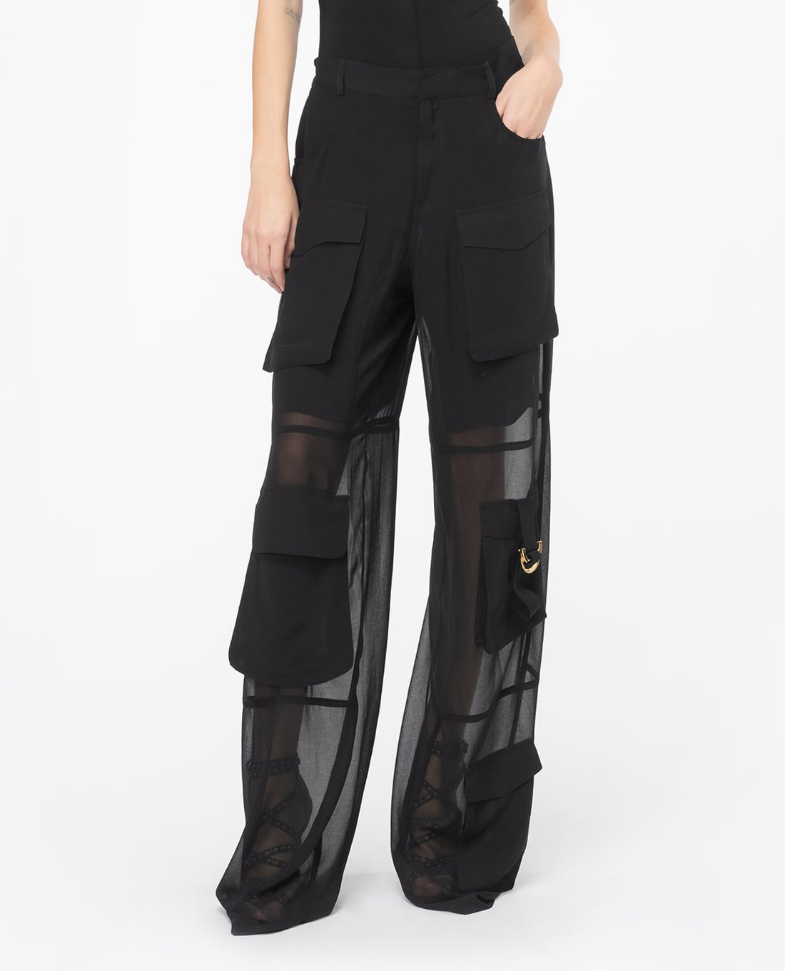 PINKO - Quần ống rộng phối lưới cùng túi hộp Campofiorin