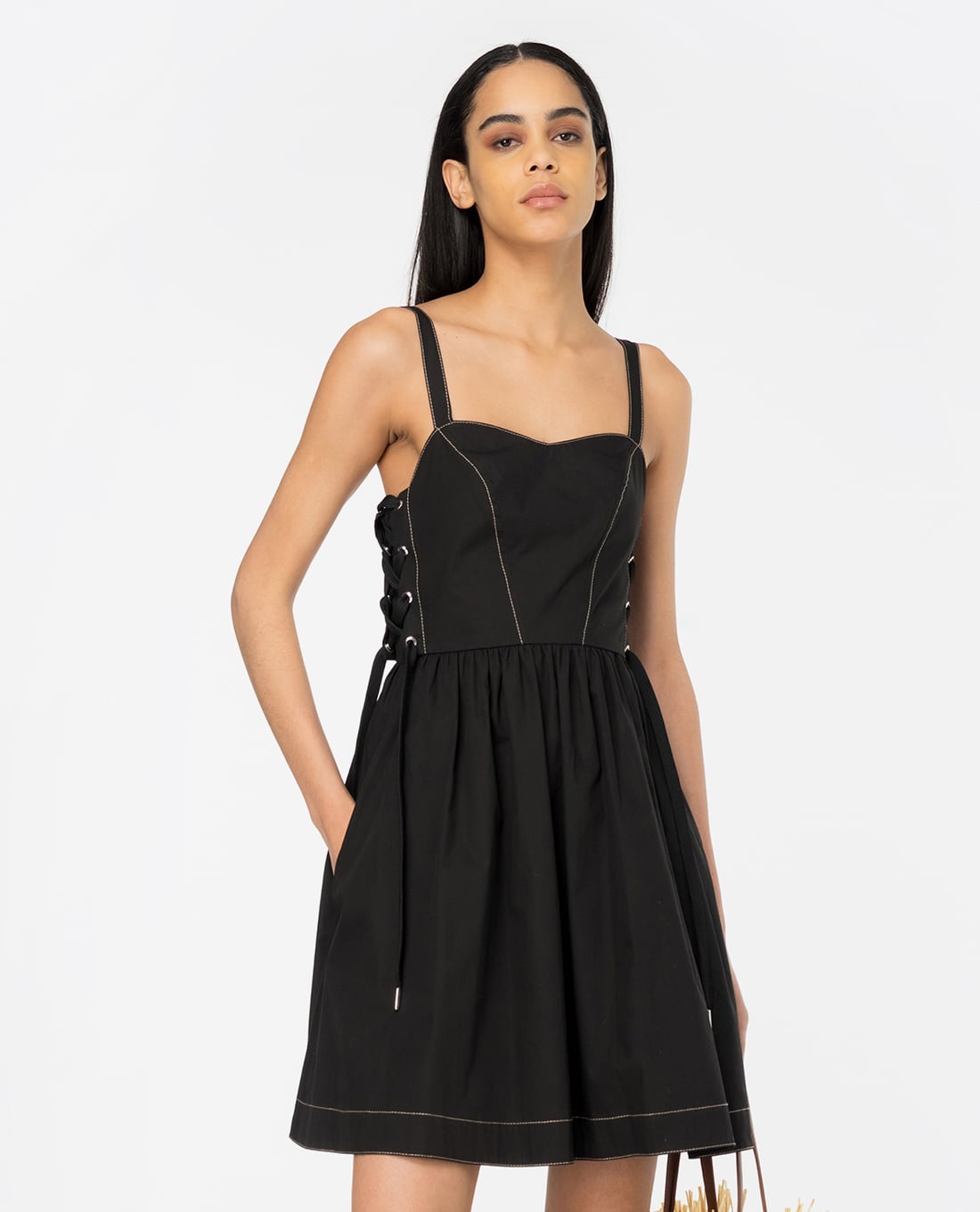 PINKO - Đầm hai dây mini phối dây rút Amazonia