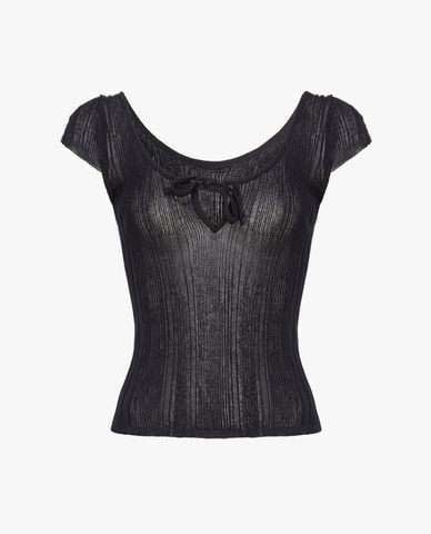  PINKO - Áo dệt kim cổ tròn tay ngắn phối dây Venom 