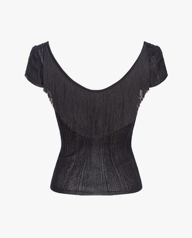  PINKO - Áo dệt kim cổ tròn tay ngắn phối dây Venom 